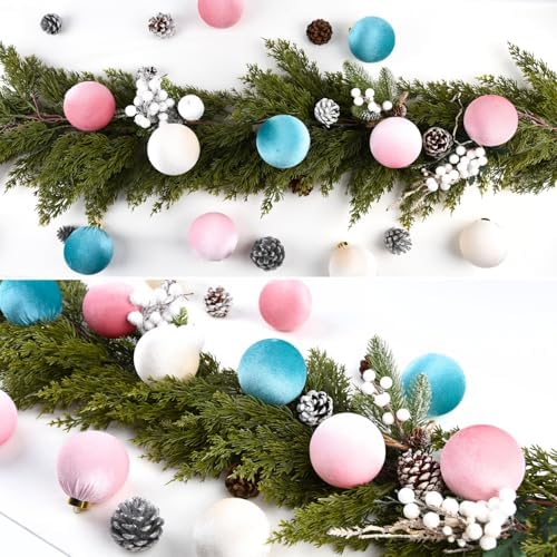Velvet Christmas Ornaments Balls for Tree - 15pcs Pink & Teal Christmas Ornaments Shatterproof for Xmas Decorations - Multicolor Pink Teal Beige 80mm 3.15inch - Image 4