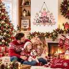 Christmas Decorations Pink Pine Tree Merry Christmas Hanging Wooden Sign - Image 5