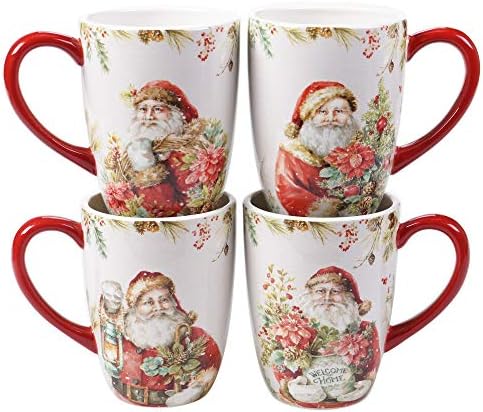 Christmas Story 22 oz. Mugs – Set of 4 Large Ceramic Holiday Coffee Cups with Red Handle & Vintage Santa Art – Festive Hot Cocoa or Tea Mugs for Winter Mornings by CERTIFIEDINTERNATIONAL