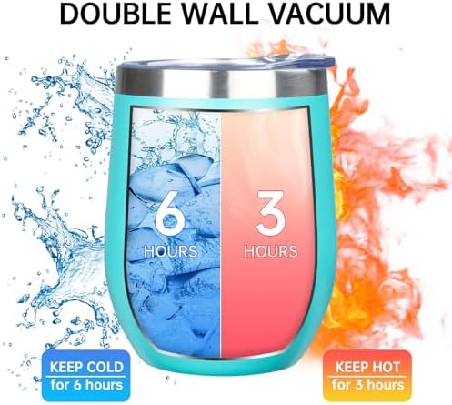 MEZMUT 12 Oz Insulated Wine Tumbler with Lid Double Wall Vacuum Stainless Steel Wine Glass Coffee Mug Insulated Tumbler Cup for Champaign, Cocktail, Beer (Teal, 1 Pack) - Image 5