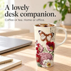 Topadorn 17oz Ceramic Travel Mug with Lid, Vintage Butterfly Floral Mug - Image 5