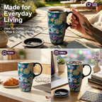 Topadorn 17oz Ceramic Travel Mug with Lid, Bird Floral Coffee Mug - Image 3
