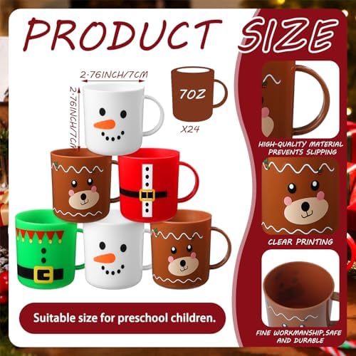 Yaomiao 24 Pcs Christmas Plastic Mugs Classic 7 oz Holiday Party Cups Set - Image 2