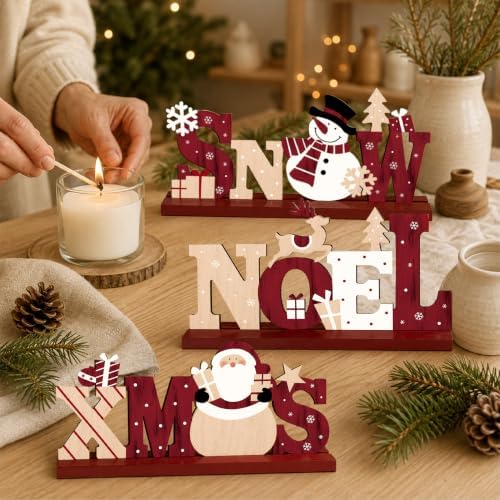 3Pcs Christmas Table Decorations, Wooden Christmas Decor Indoor - Image 6