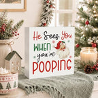 Christmas Bathroom Decor, Funny Christmas Santa Decorations Wooden Box Sign - Image 4