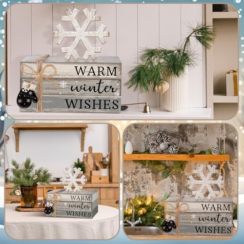 4 Pcs Winter Table Decorations Snowflake Tiered Tray Decor - Image 5