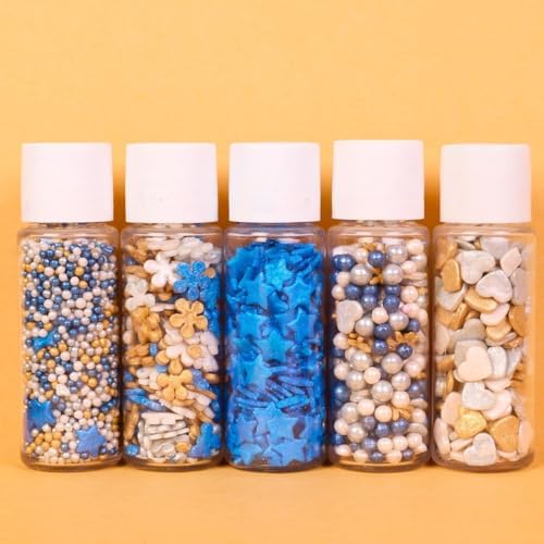 Confect Christmas Sprinkles | Blue, White, Gold & Silver Mix | Edible Pearl, Star & Heart Shaped Sprinkles | Holiday Cake & Cupcake Decorations- 5 Oz - Image 2