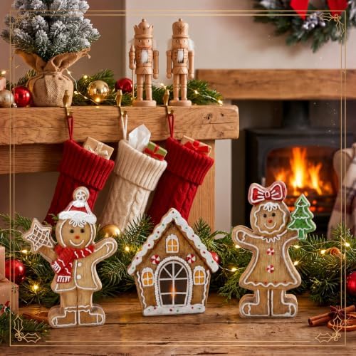 Suzile 3 Pcs Christmas Gingerbread Table Decorations Wooden Indoor Decor - Image 5