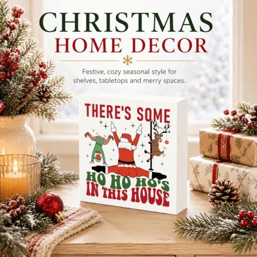 There's Some Ho Ho Ho's in This House Sign, Funny Christmas Wood Box Decor - Image 2