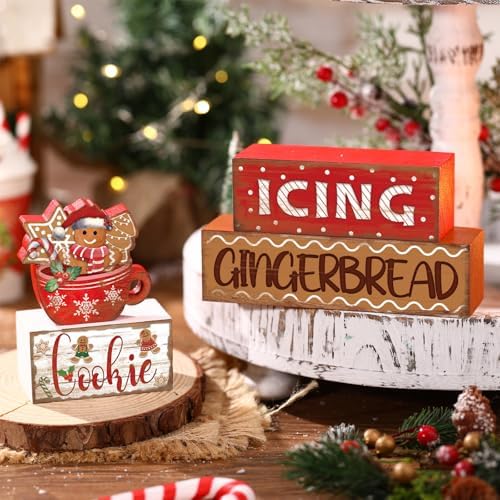 Moucuny 4 Pcs Christmas Gingerbread Man Table Decorations Xmas Block Signs - Image 6
