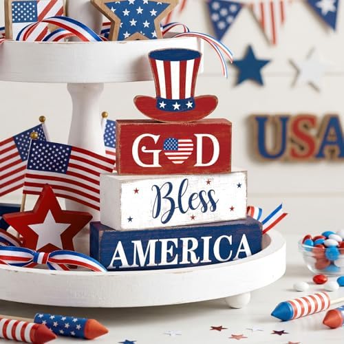 Moucuny 4 Pcs Patriotic 4th of July Centerpieces 250th Anniversary - Image 2