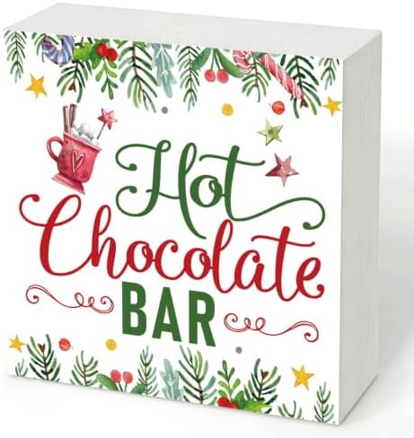 Hot Chocolate Bar Wood Box Sign, Christmas Kitchen Decor for Shelf by Unknown