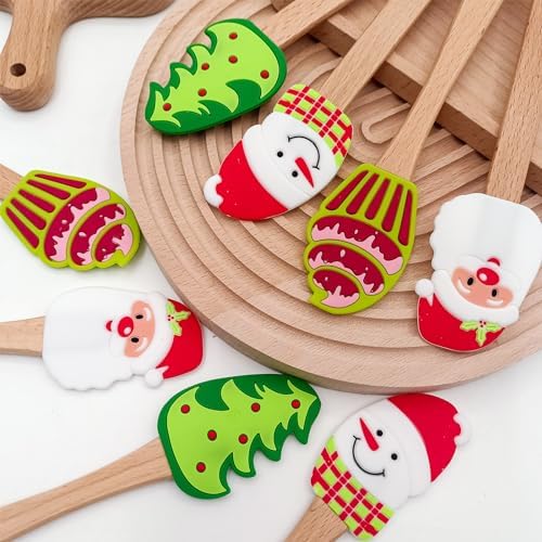 8PC Christmas Silicone Spatula Set - Santa Design Wood Handle - Image 6