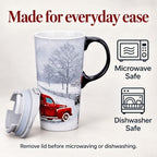 Topadorn 17oz Ceramic Travel Mug with Lid, Christmas Red Truck Coffee Mug - Image 7