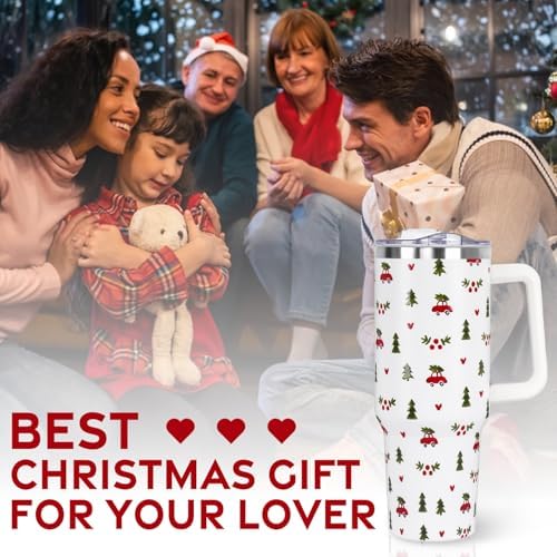 Christmas Tumbler with Handle and Straw Lid 40 oz,Cute Merry Xmas Tree Red Car Gifts for Women Vacuum Insulated Leak Proof Tumbler,Winter Holiday Accessories Stainless Steel Coffee Cup Mug - Image 7