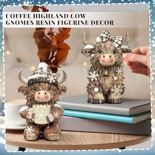 2 Pack Winter Highland Cow Figurine Decor, Resin Winter Theme Decor - Image 2