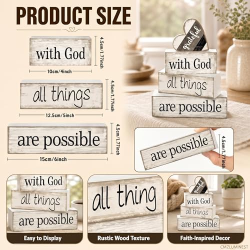 Farmhouse Table Decor, 4pcs Christian Religious Home Decor - Image 3