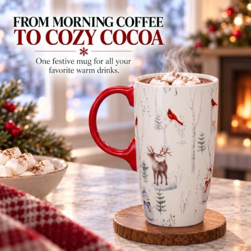Topadorn Christmas Ceramic Travel Mug with Lid, 17 oz, Cardinal and Deer - Image 6
