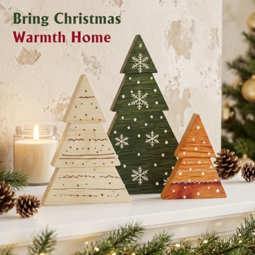 Christmas Decor, 3Pcs Wooden Tabletop Christmas Tree Decorations Sign - Image 2