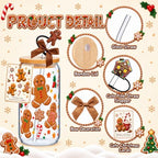 Vesici 6 Pcs Christmas Glasses with Lid Straw and Stopper, Gingerbread Man - Image 4