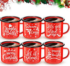 Yaomiao Christmas Enamel Mugs Set of 6 Red or Green Xmas Coffee Mugs Gifts 12 oz Hot Chocolate Holiday Cups with Handle Christmas for Men Women Coworkers Employee Gifts(Let It Snow,Red) by Yaomiao