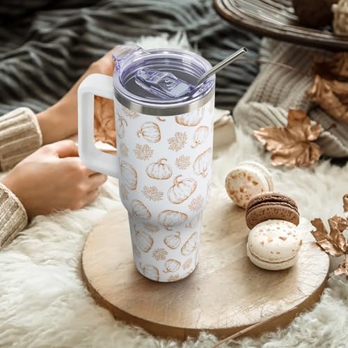 Fall Tumbler with Lid and Straw 40oz,Orange Pumpkin Maple Leaves Vacuum Autumn Insulated Leak Proof Tumbler,Farmhouse Cute Gifts Women Girls,Fall Accessories Stainless Steel Coffee Cup - Image 3