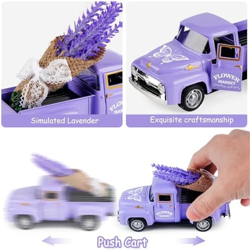 Lavender Truck Decor with Flowers, Purple Floral Pickup Truck with Butterfly, Rustic Farmhouse Tabletop Centerpiece, Spring Country Home Office Kitchen Tiered Tray Decor - Image 7