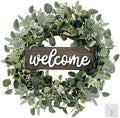 Sggvecsy Green Eucalyptus Leaf Wreath with Welcome Sign 20in Artificial Eucalyptus Wreath Spring Summer Wreath for Front Door Wall Window Farmhouse Festival Porch Patio Garden Decor by Sggvecsy