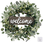 Sggvecsy Green Eucalyptus Leaf Wreath with Welcome Sign 20in Artificial Eucalyptus Wreath Spring Summer Wreath for Front Door Wall Window Farmhouse Festival Porch Patio Garden Decor by Sggvecsy