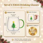 Set of 4 Christmas Wine Glasses 3D 13.5oz XMAS Drinking Glass Cup W/Handle - Image 6