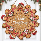 Gingerbread Christmas Decorations Merry Christmas Wreath Wooden Sign by GUDIO