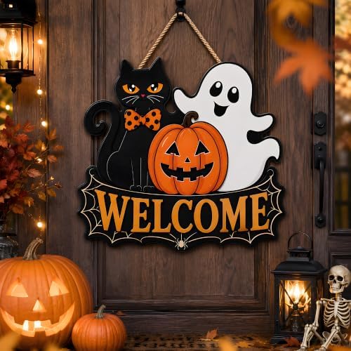Halloween Party Decorations - Halloween Welcome Wreaths Sign for Front Door - Image 2