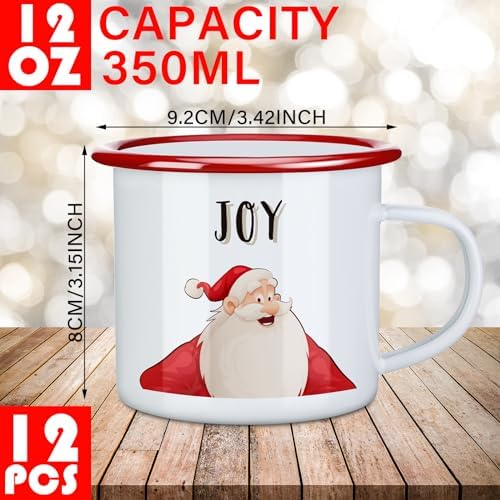 CHENGU 12 Pack Christmas Enamel Mugs 12 oz Coffee Cups, Classic Style - Image 2