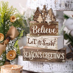 Moucuny 4 Pcs Christmas Tree Table Decorations Wooden Farmhouse Block Signs - Image 4