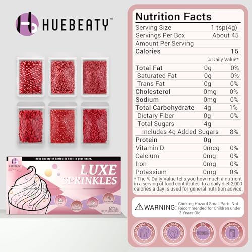 Red Sprinkles Set, Red Heart Sprinkles & Pearls for Cookies, Cakes, 180g - Image 2
