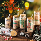 SiliFine 6 Pcs Christmas Glass Cups, 16 oz with Lids and Straws - Image 2