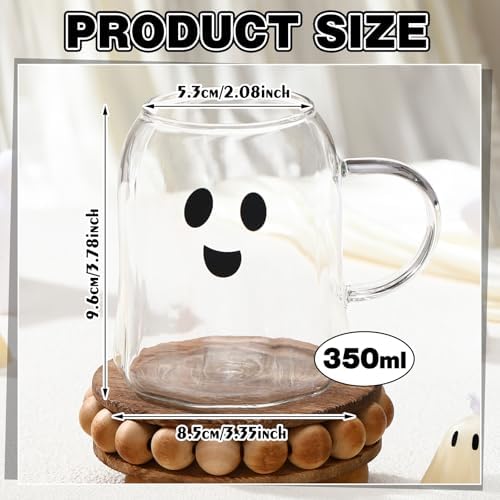 Didaey 4 Pcs Halloween Ghost Glass Mugs with Handle 12 oz Cute Milk Cup - Image 2