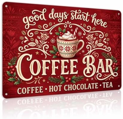 Christmas Coffee Bar Sign, Holiday Kitchen Decor, Vintage Wall Art by Unknown