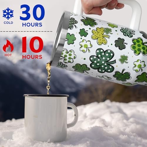St Patricks Day Gifts 40 oz Tumbler with Handle and Straw Lid,Cute St Patrick's Day Spring Gift for Women Men Lucky Clover Shamrock Polka Dot Vacuum Insulated Leak Proof Stainless Steel Coffee Cup Mug - Image 5