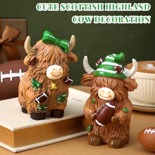 2 Pack Football Highland Cow Figurine Resin Football Decor - Image 6