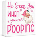 Pink Christmas Decor, Pink Christmas Bathroom Decor, Funny Santa Gift Decorations, Wooden Box Sign for Home Farmhouse Office Living Room Table Shelf Tiered Desk Bathroom Decor by Unknown