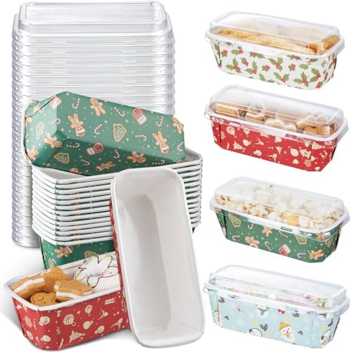 40 Sets Christmas Loaf Pan with Lid Paper Disposable Baking Pans by Maxcheck