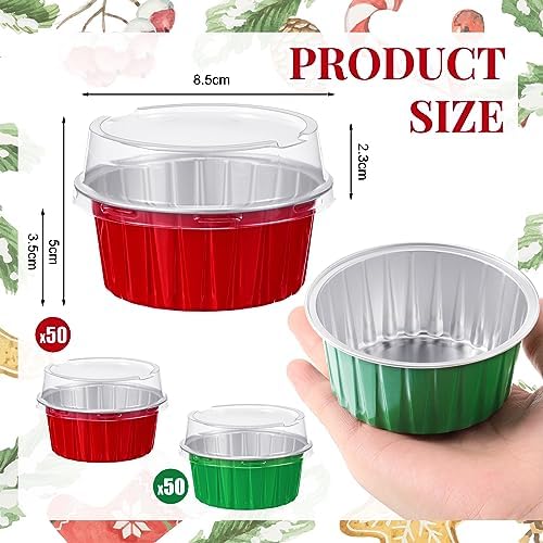 Umigy 100 Pcs Christmas Aluminum Foil Baking Cups with Lids,Classic - Image 2
