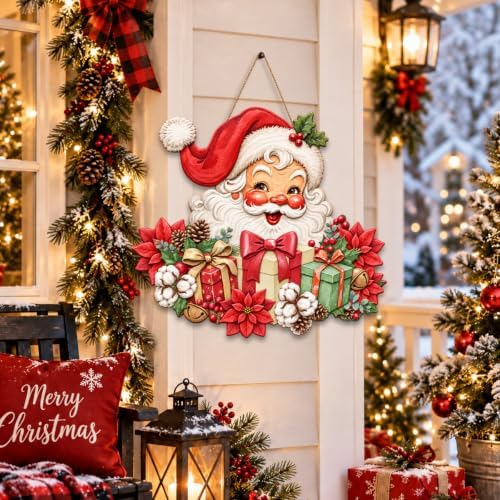 Christmas Decorations Vintage Santa Hanging Wood Sign for Front Door Decor - Image 4