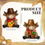 2 Pcs Resin Highland Cow Figurines Decor, Western Cowboy Style - Image 3