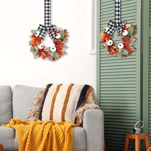 Syhood 2 Pcs 9 Inch Small Fall Wreath for Cabinet Mini Fall Wreath - Image 5