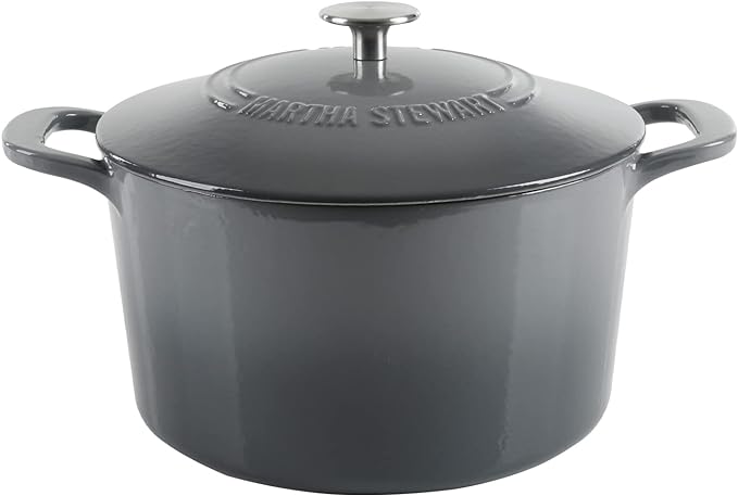 MARTHA STEWART Gatwick 7-Quart Enamel Cast Iron Dutch Oven – Classic Grey – by MarthaStewart
