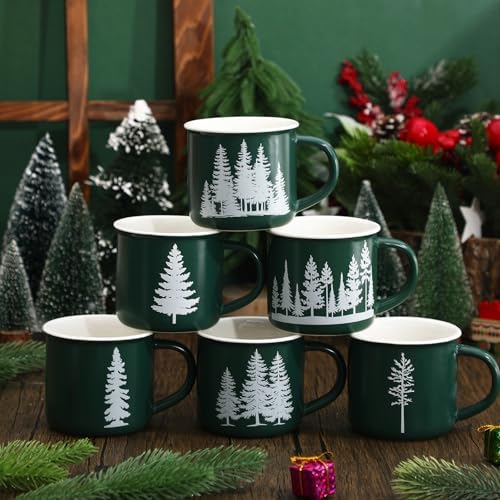 Jinei 6 Pcs Christmas Coffee Mug Ceramic Cups, Dark Green - Image 3