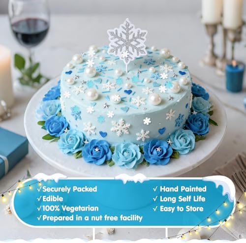 Edible Snowflake Sprinkles,Frozen Sprinkle for Cake Decorating,Blue White - Image 6