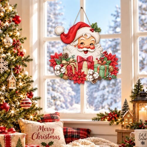 Christmas Decorations Vintage Santa Hanging Wood Sign for Front Door Decor - Image 6